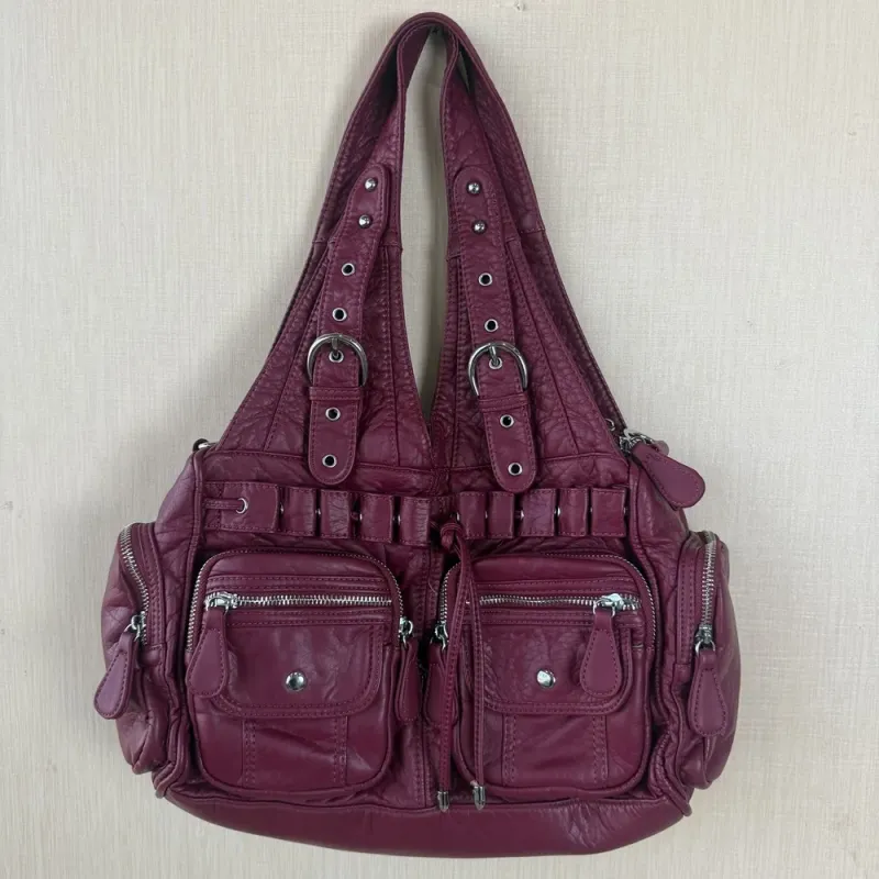 Vintage Bag Women Wine Handbags Satchel Top-handle Handbag PU Shoulder Bag Fashion Dumpling Pack Multi-pockets Shoulder Bags
