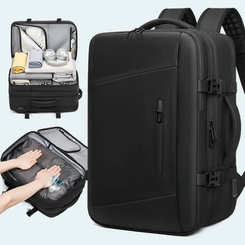 Backpack with Anti-Theft Vacuum Compression Travel Backpack,Expandable Backpacks with Pump for Airplanes